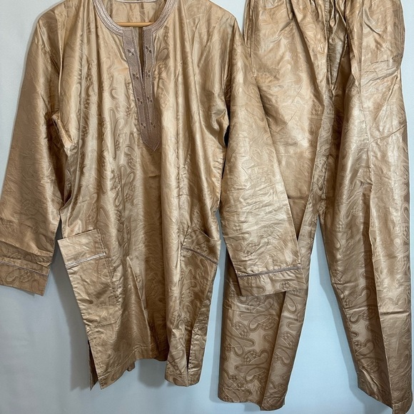 African Mens Clothing Traditional 2 Piece Embroidered Suit Shirt Pants Dashiki - Picture 11 of 12